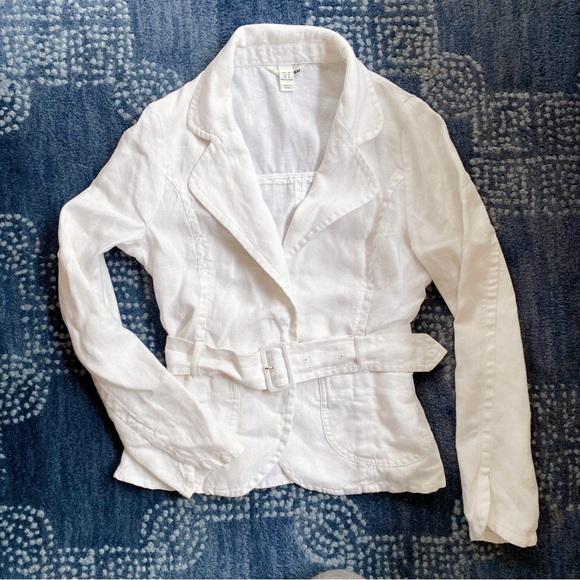 🐚 H&M WHITE LINEN BELTED BLAZER JACKET! - Picture 7 of 14